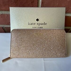 Kate Spade Rose Gold Shimmy Glitter Large Continental Wallet New In Box